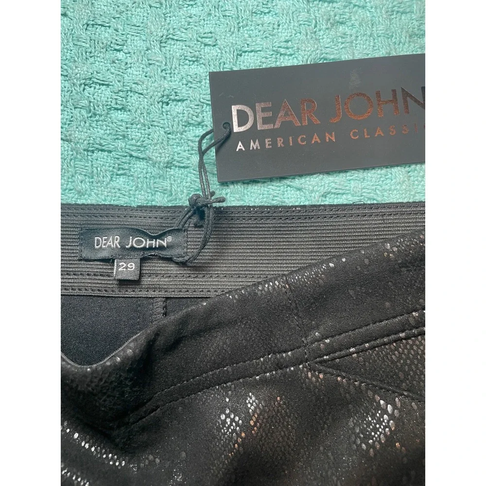 Dear John Black Snakeskin Pattern Pants Side Zip Ankle Zip Trousers Size 29 NWT